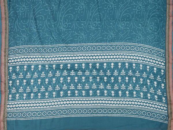 Printed Design Blue Cotton Unstitched Salwar Material