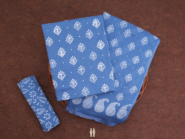 Printed Design Blue Grey Cotton Unstitched Salwar Material