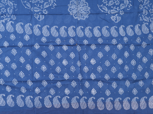 Printed Design Blue Grey Cotton Unstitched Salwar Material