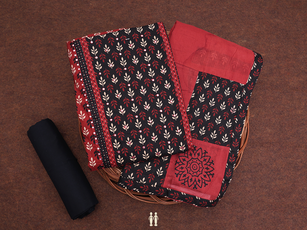 Printed Design Brick Red Cotton Unstitched Salwar Material