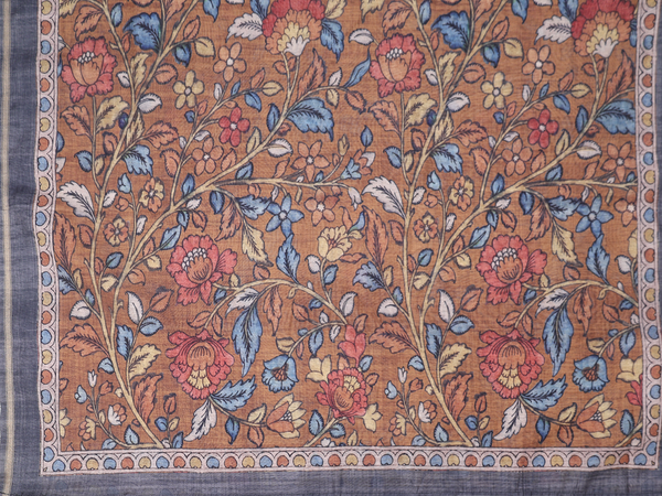 Printed Design Brown Silk Cotton Unstitched Salwar Material