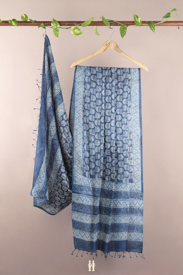 Printed Design Capri Blue Tussar Silk Dupatta