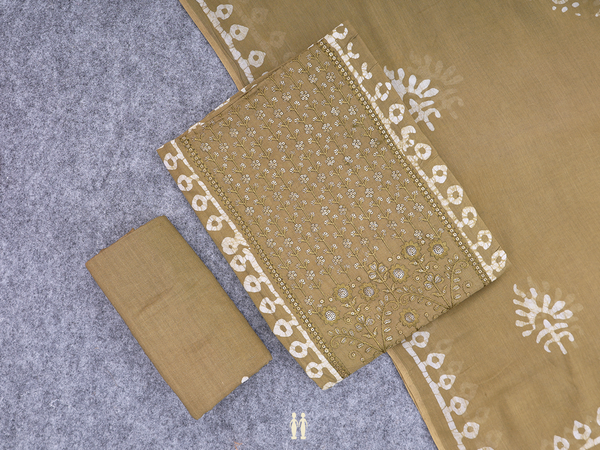 Printed Design Cardamom Green Cotton Unstitch Salwar Material