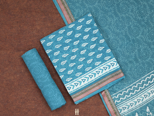 Printed Design Cerulean Blue Cotton Unstitched Salwar Material