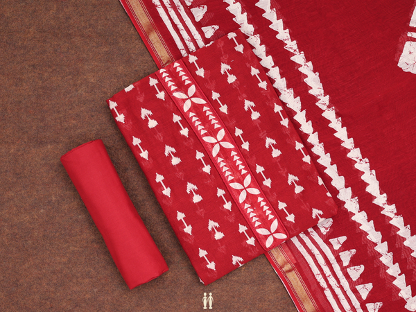 Printed Design Cherry Red Cotton Unstitched Salwar Material