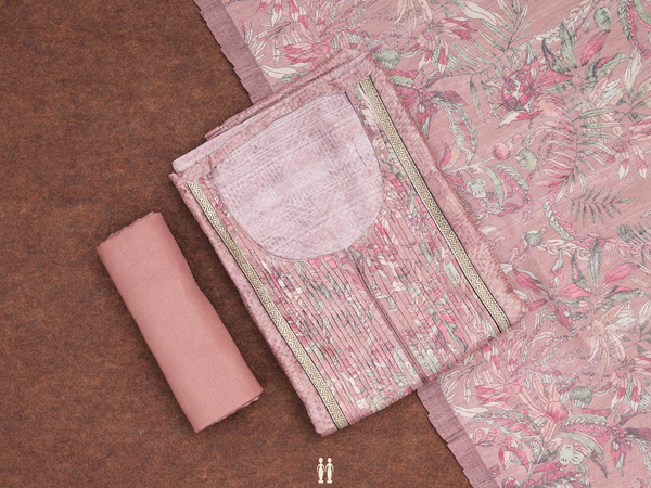 Printed Design Cocoa Brown Silk Cotton Salwar Material