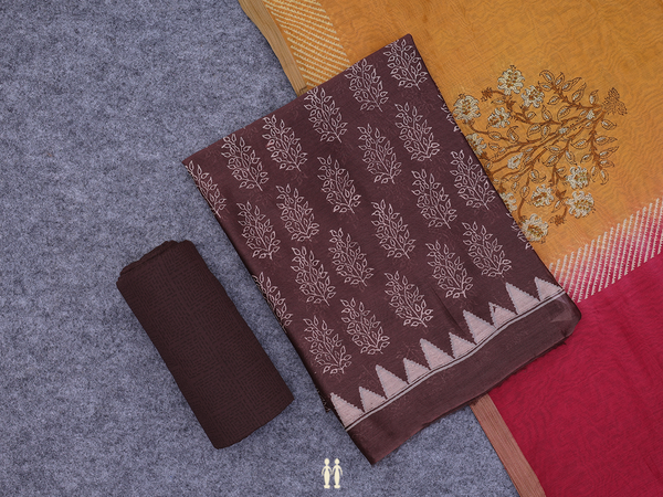 Printed Design Cocoa Brown Unstitched Salwar Material