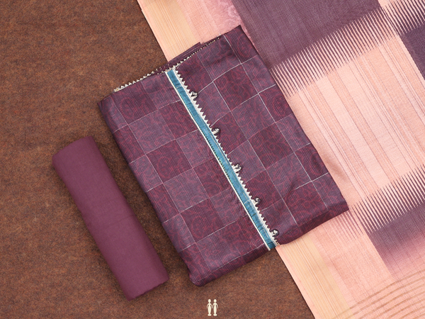 Printed Design Coffee Brown Silk Cotton Salwar Material