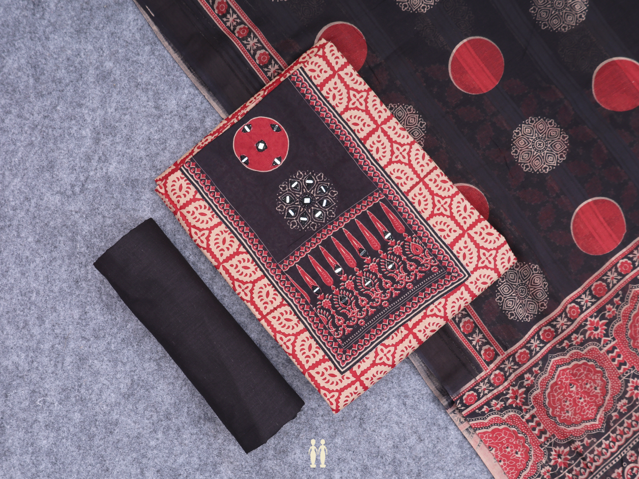 Printed Design Crimson Red Cotton Unstitch Salwar Material