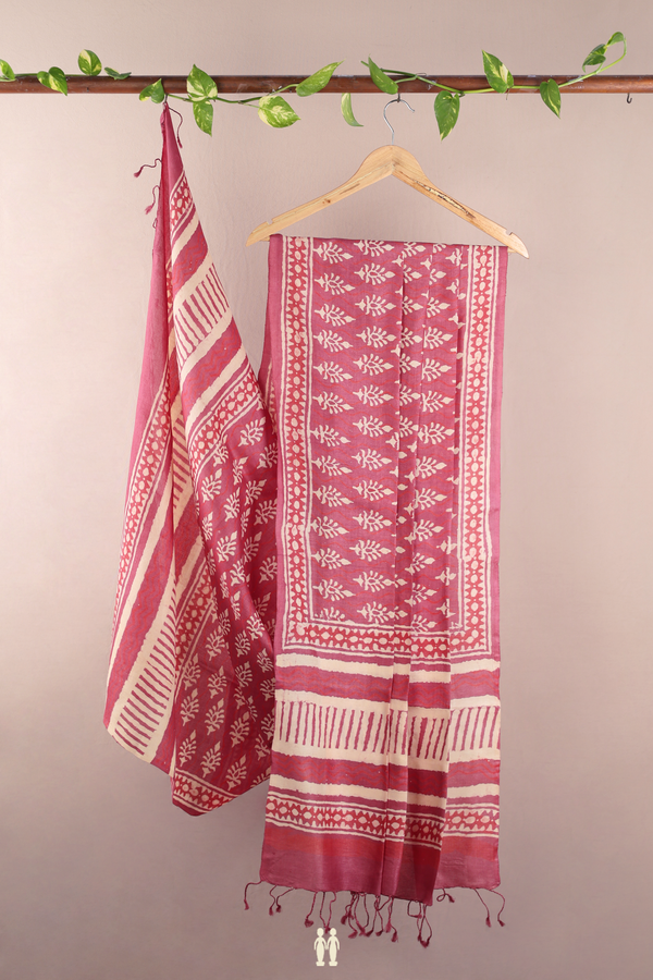 Printed Design Dusty Mulberry Tussar Silk Dupatta