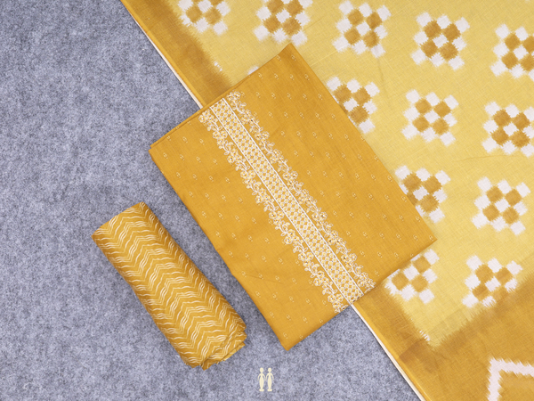Printed Design Golden Yellow Cotton Unstitch Salwar Material