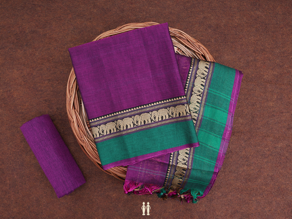 Threadwork Border Purple Cotton Unstitched Salwar Material