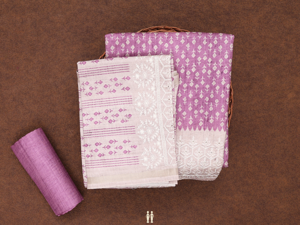 Printed Design Grape Purple Tussar Unstitched Salwar Material