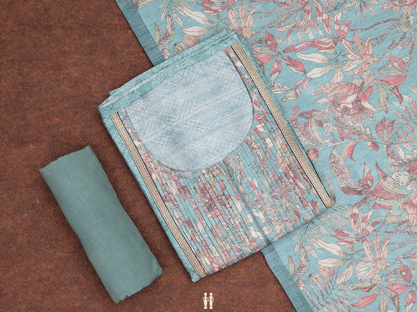 Printed Design Green Silk Cotton Salwar Material