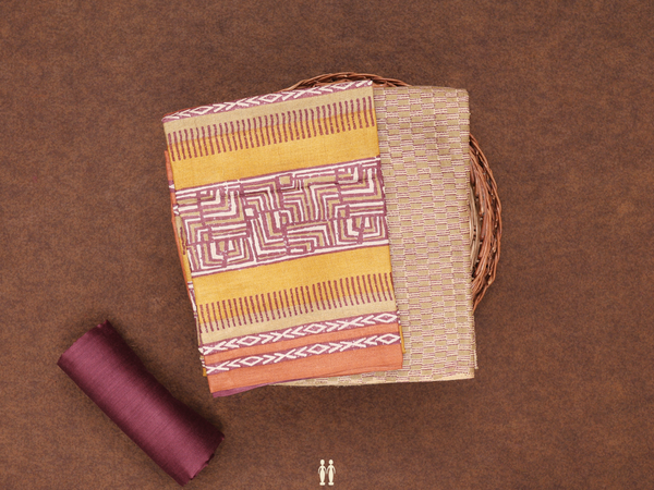 Printed Design Greenish Brown Tussar Unstitched Salwar Mater