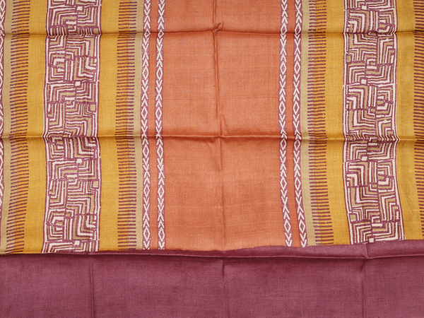 Printed Design Greenish Brown Tussar Unstitched Salwar Mater