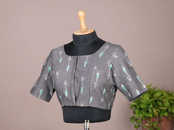 Printed Design Grey Cotton Readymade Blouse