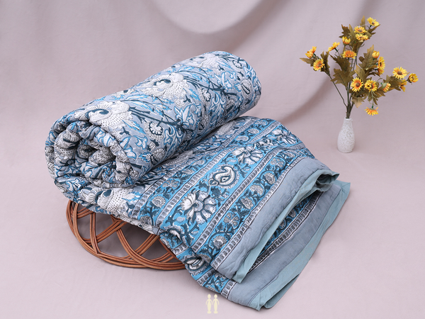 Printed Design Grey Cotton Single Size Quilt