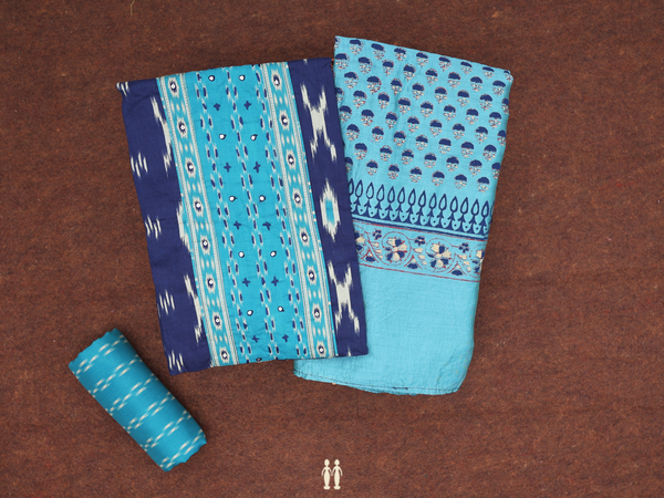 Printed Design Navy Blue Cotton Unstitched Salwar Material