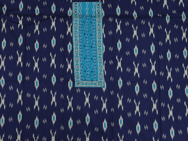 Printed Design Navy Blue Cotton Unstitched Salwar Material