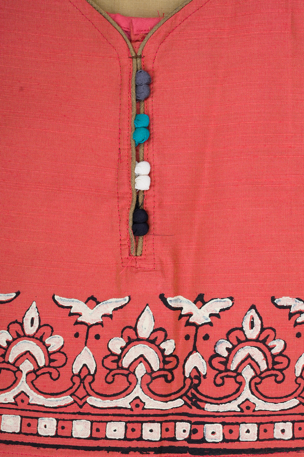 Printed Design Orange And Green Readymade Pavadai Sattai