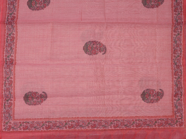 Printed Design Orange Silk Cotton Unstitched Salwar Material
