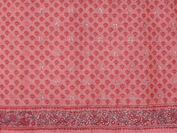 Printed Design Orange Silk Cotton Unstitched Salwar Material