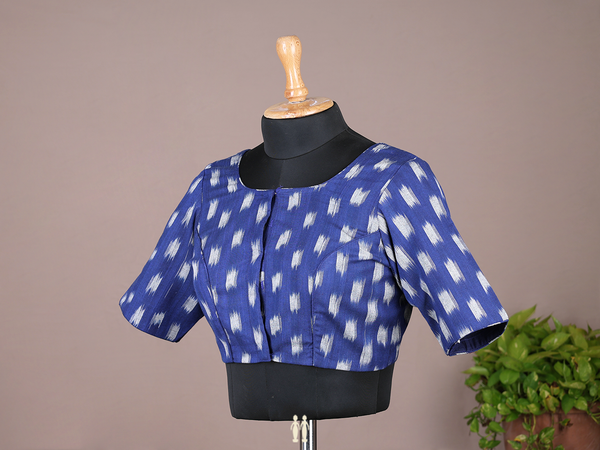 Printed Design Oxford Blue Cotton Readymade Blouse