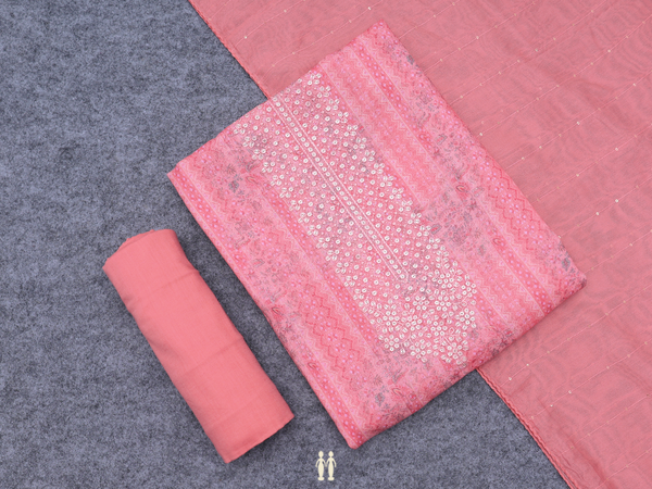 Printed Design Peach Linen Unstitched Salwar Material