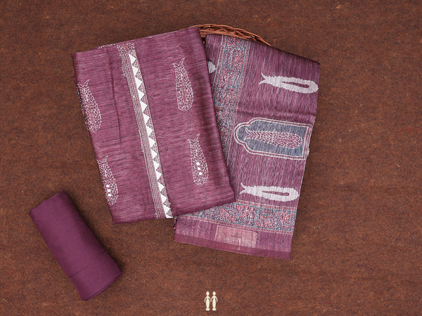 Printed Design Plum Purple Raw Silk Unstitched Salwar Set