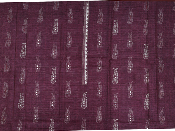 Printed Design Plum Purple Raw Silk Unstitched Salwar Set