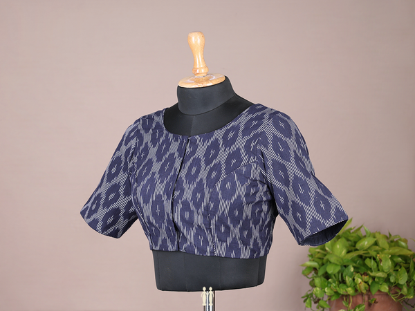Printed Design Royal Blue Cotton Readymade Blouse
