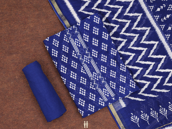 Printed Design Royal Blue Cotton Unstitched Salwar Material