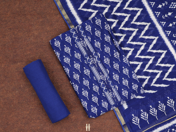 Printed Design Royal Blue Cotton Unstitched Salwar Material