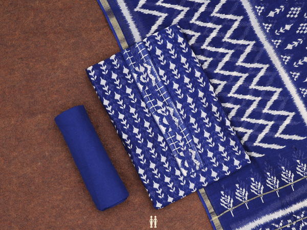 Printed Design Royal Blue Cotton Unstitched Salwar Material