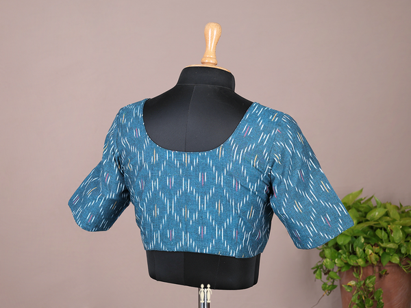 Printed Design Teal Blue Cotton Readymade Blouse