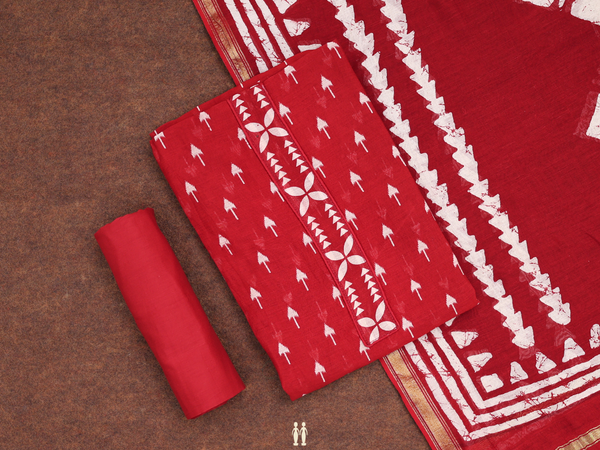 Printed Design Ruby Red Cotton Unstitched Salwar Material