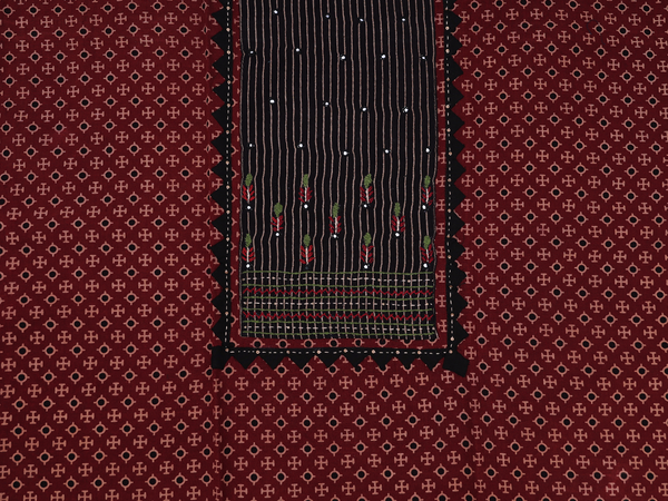 Printed Design Rust Red Cotton Unstitched Salwar Set