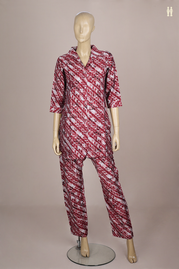 Printed Design Red Rayon Cotton Salwar Set