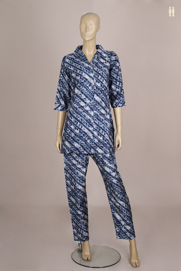 Printed Design Shades Of Blue Cotton Salwar Set