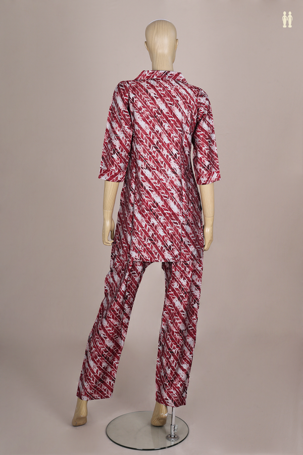 Printed Design Red Rayon Cotton Salwar Set