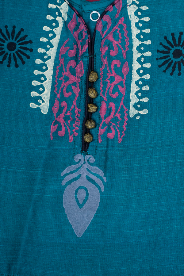 Printed Design Teal Blue And Maroon Readymade Pavadai Sattai