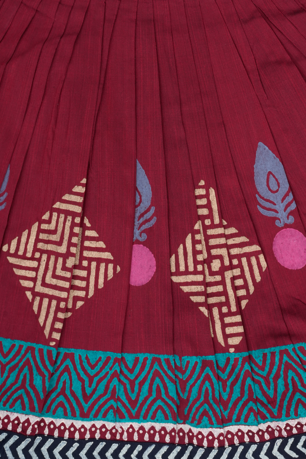 Printed Design Teal Blue And Maroon Readymade Pavadai Sattai