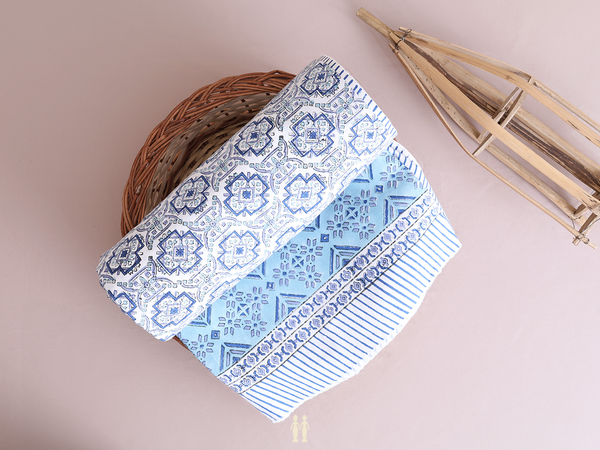 Printed Design White Cotton Double Bedspread