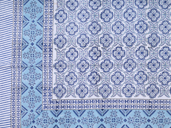 Printed Design White Cotton Double Bedspread