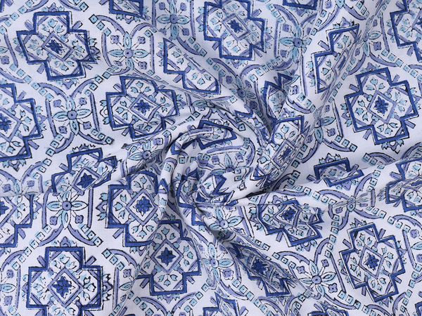 Printed Design White Cotton Double Bedspread