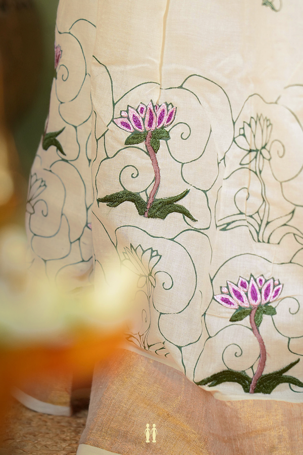 Printed Design White Kasavu Readymade Pavadai Sattai