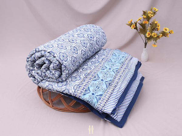 Printed Design White Cotton Single Size Quilt