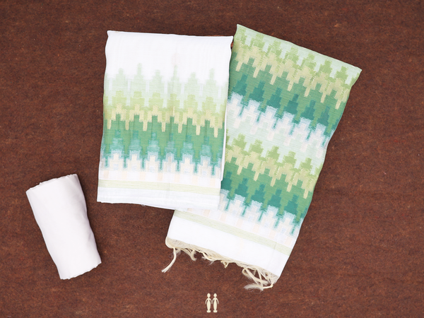 Printed Design White Cotton Unstitched Salwar Material