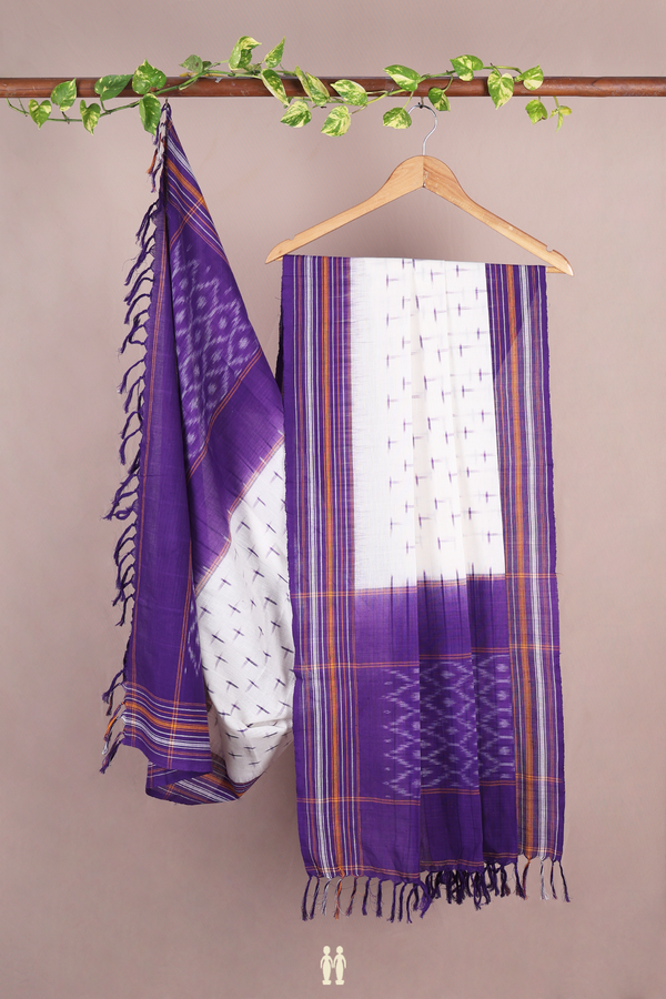 Printed Design White Pochampally Cotton Dupatta